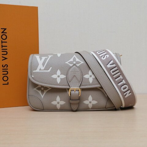 LOUIS VUITTON Diane法棍包24可拆卸寬肩帶大象灰牛皮晶片肩背包