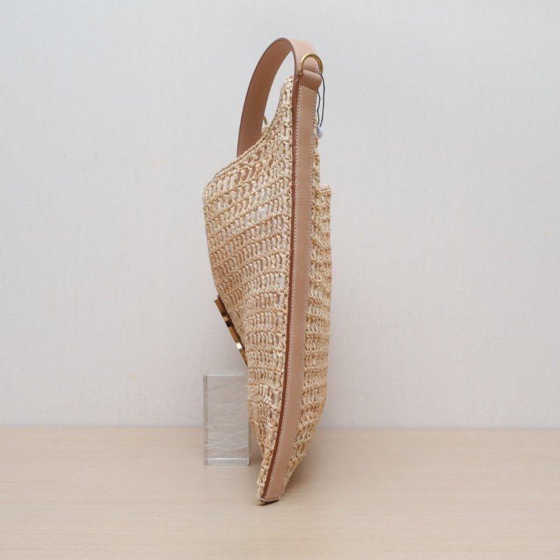 SAINT LAURENT 卡其色草編金扣Oxalis鏤空拉菲織托特包肩背包-2