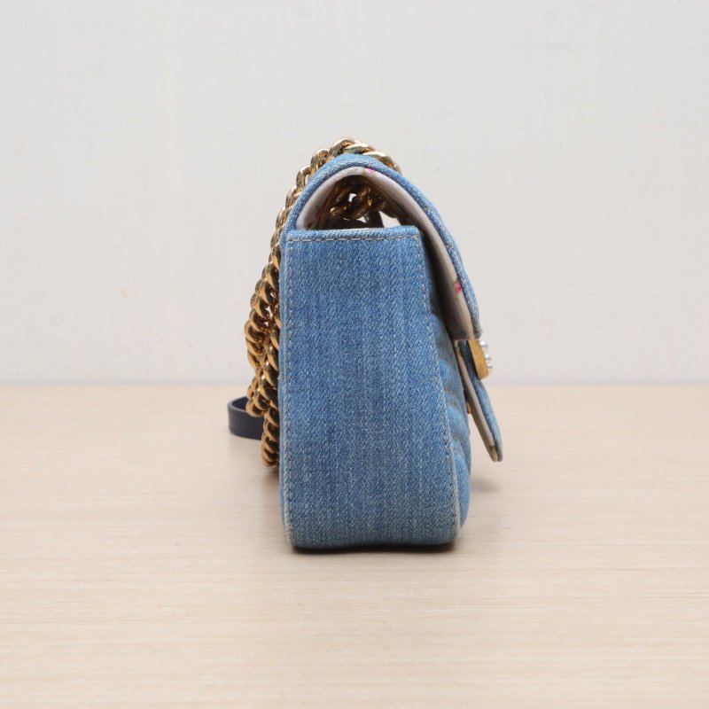 GUCCI 藍色牛仔布珍珠扣GGMarmont肩背包mini22肩背包-3
