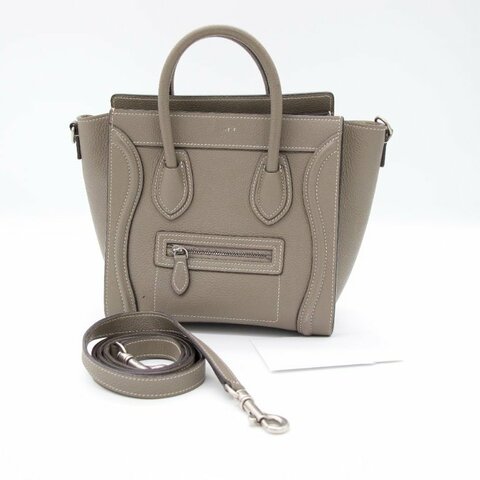 Celine 思琳  Nano Laggage 笑臉包 囧臉包 牛皮皮革 大象灰 手挽 肩背 兩用袋