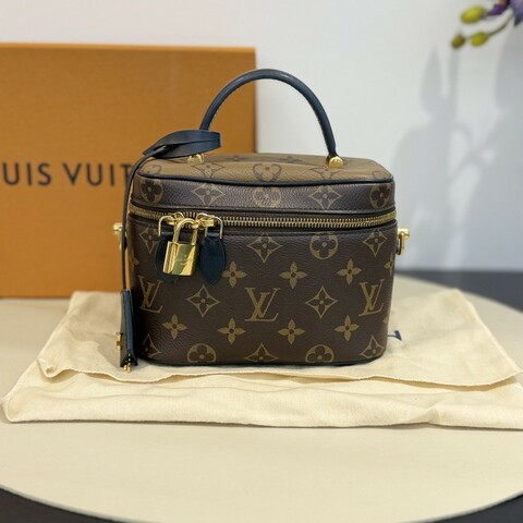 LV/路易威登 拼色老花化妝盒包 焦糖拼色軟盒子 斜背包肩背包 晶片款