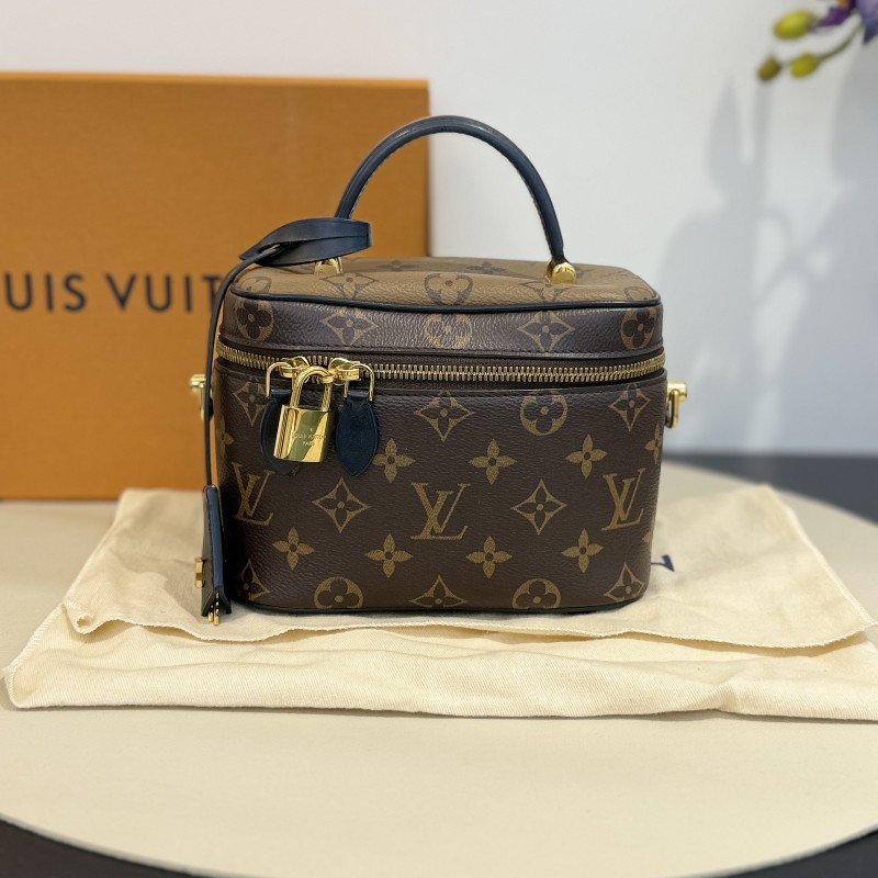 LV/路易威登 拼色老花化妝盒包 焦糖拼色軟盒子 斜背包肩背包 晶片款-0