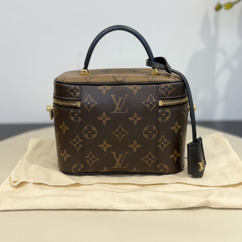 LV/路易威登 拼色老花化妝盒包 焦糖拼色軟盒子 斜背包肩背包 晶片款-2