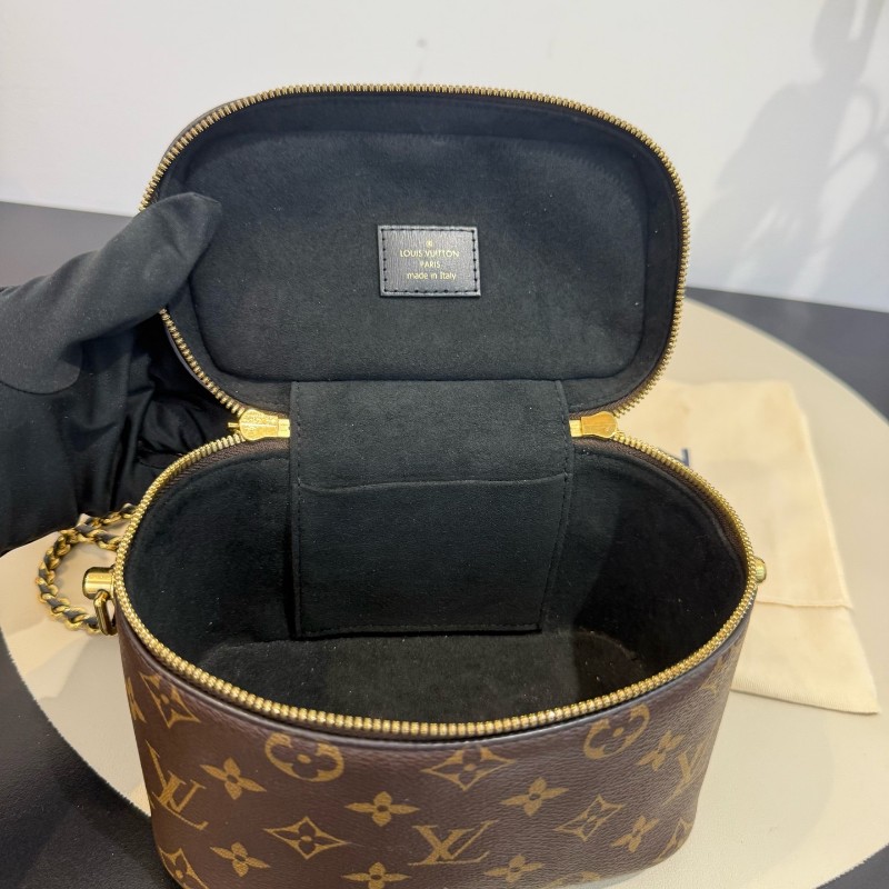 LV/路易威登 拼色老花化妝盒包 焦糖拼色軟盒子 斜背包肩背包 晶片款-5