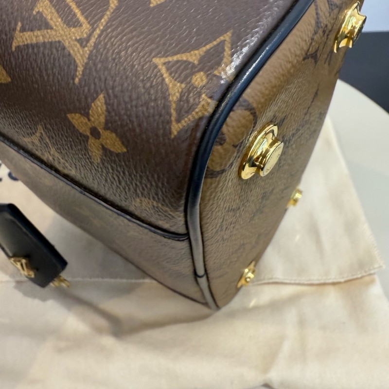 LV/路易威登 拼色老花化妝盒包 焦糖拼色軟盒子 斜背包肩背包 晶片款-7