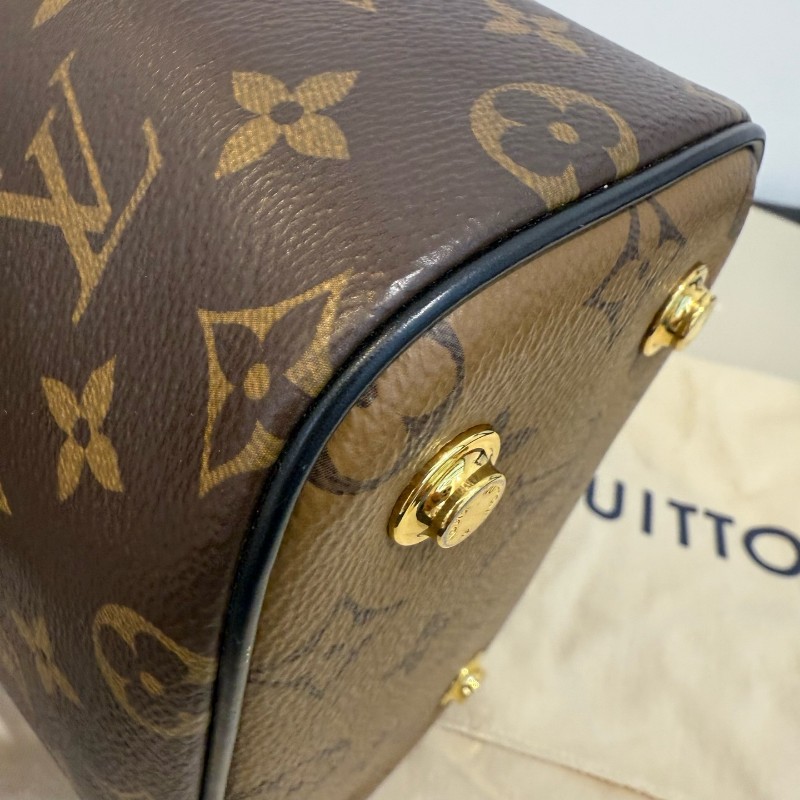 LV/路易威登 拼色老花化妝盒包 焦糖拼色軟盒子 斜背包肩背包 晶片款-9