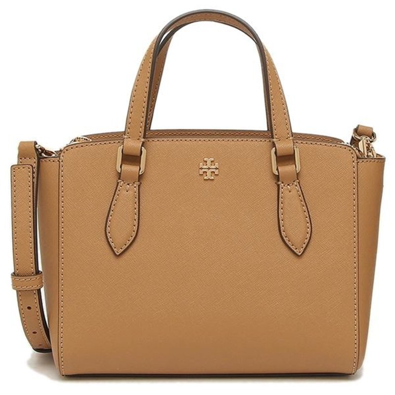 【TORY BURCH】雙T-LOGO素面皮革兩用包-焦糖色-0