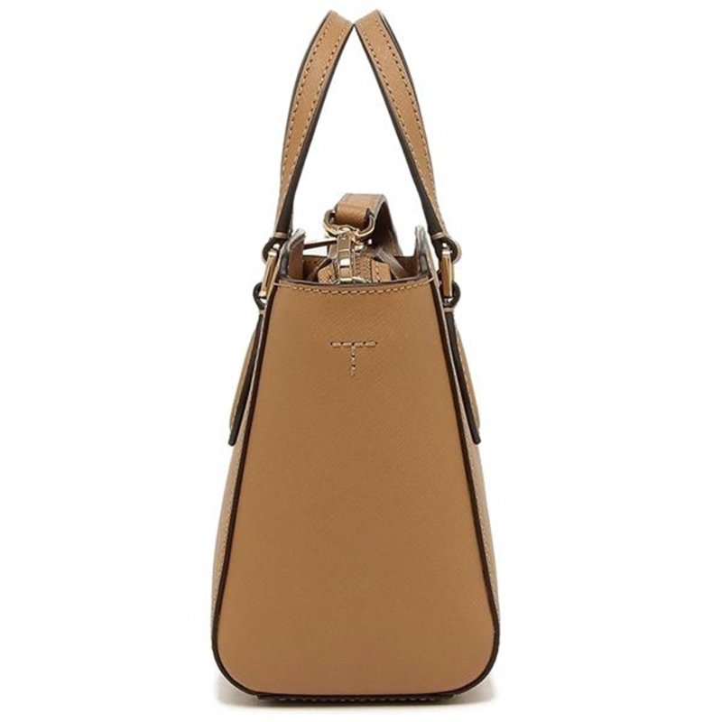 【TORY BURCH】雙T-LOGO素面皮革兩用包-焦糖色-1