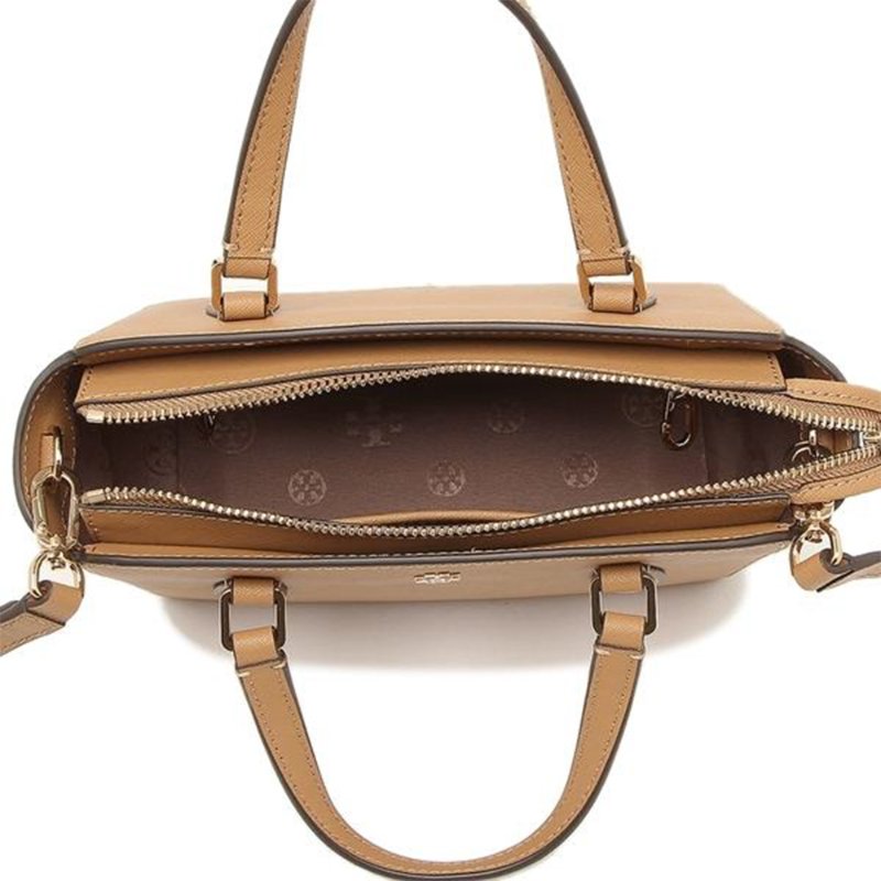 【TORY BURCH】雙T-LOGO素面皮革兩用包-焦糖色-3