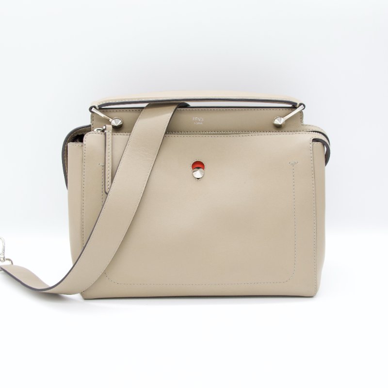 Fendi 芬迪 DOT COM 牛皮 米灰色 兩用 肩背包 手提包 8BN293-0
