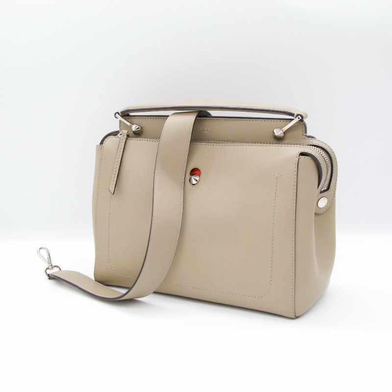 Fendi 芬迪 DOT COM 牛皮 米灰色 兩用 肩背包 手提包 8BN293-1