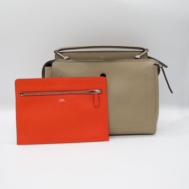 Fendi 芬迪 DOT COM 牛皮 米灰色 兩用 肩背包 手提包 8BN293-9