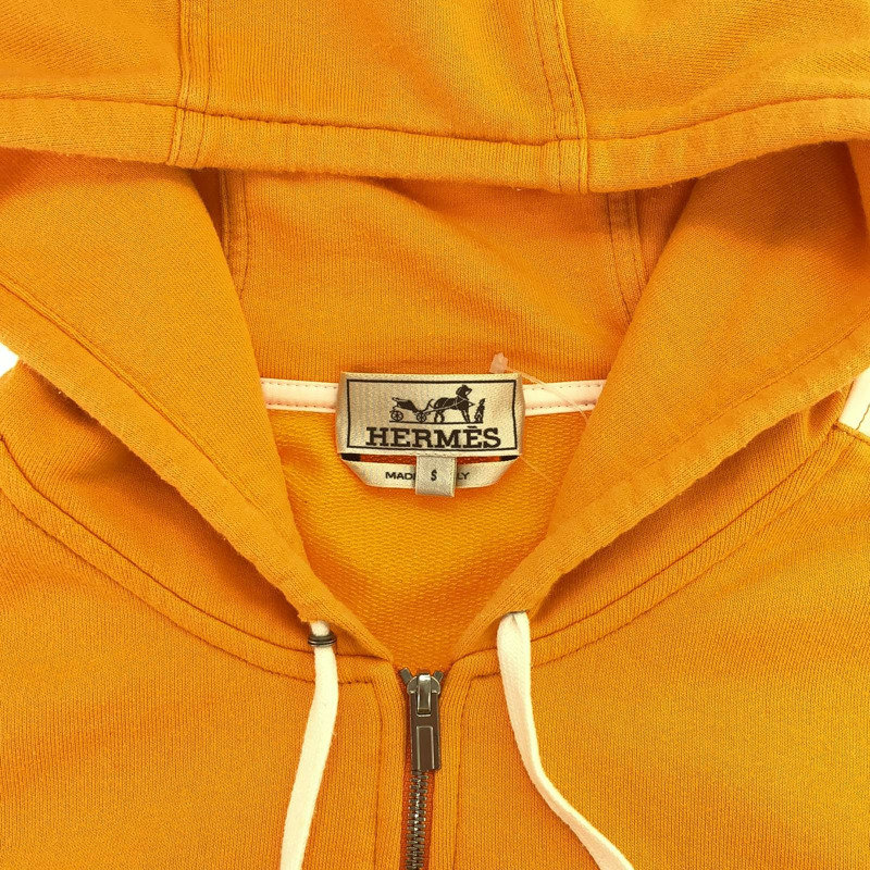 HERMES 連帽外套 拉鍊 棉質 橘色 二手 女款 S 碼-4
