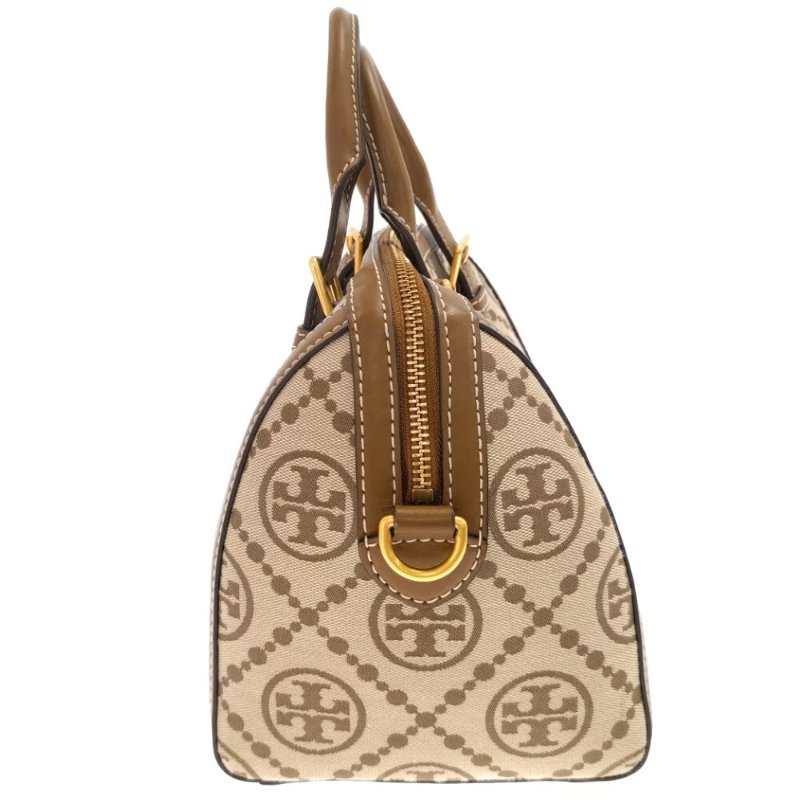 【TORY BURCH】滿版LOGO緹花皮革兩用包-卡其-2