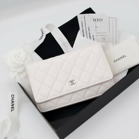 【🌟超🌟級🌟新🌟】Chanel 香奈兒 米白色 荔枝紋 牛皮 銀色 鏈條錢包 WOC 斜挎包 單肩包
