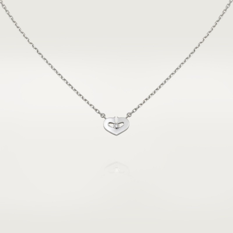 Cartier 帶鑽心形符號愛心鑽石 項鍊 白金-0