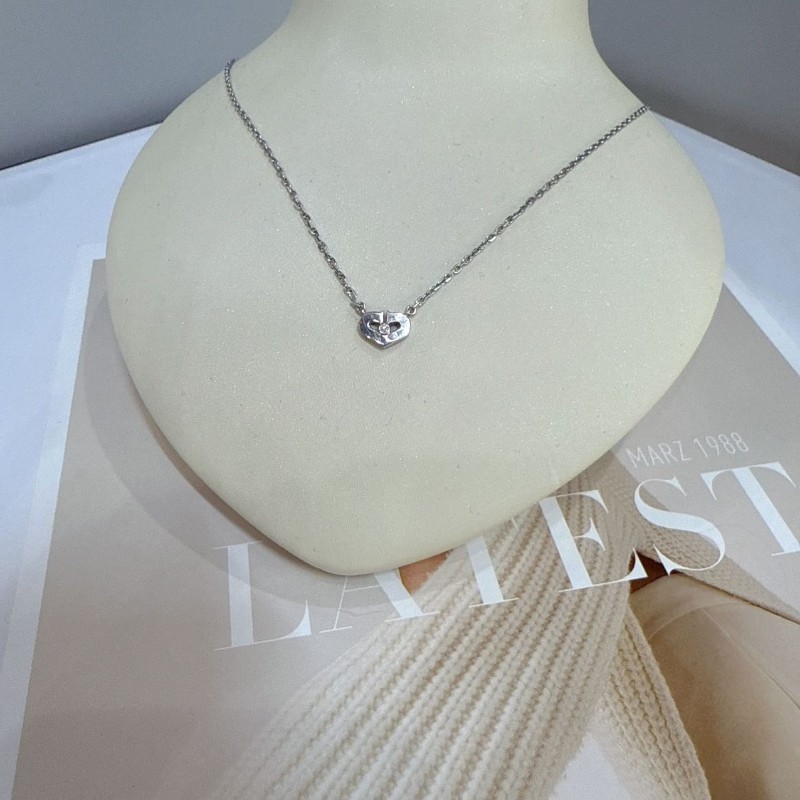 Cartier 帶鑽心形符號愛心鑽石 項鍊 白金-1
