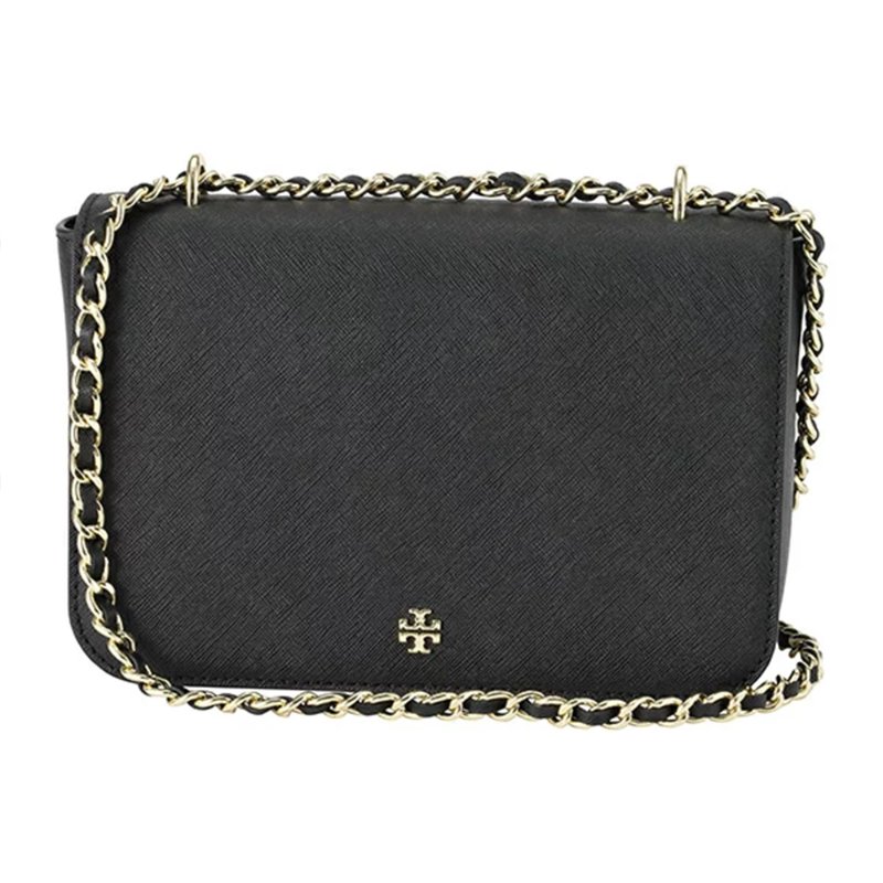 【TORY BURCH】雙T-LOGO素面皮革鍊包-黑色-0