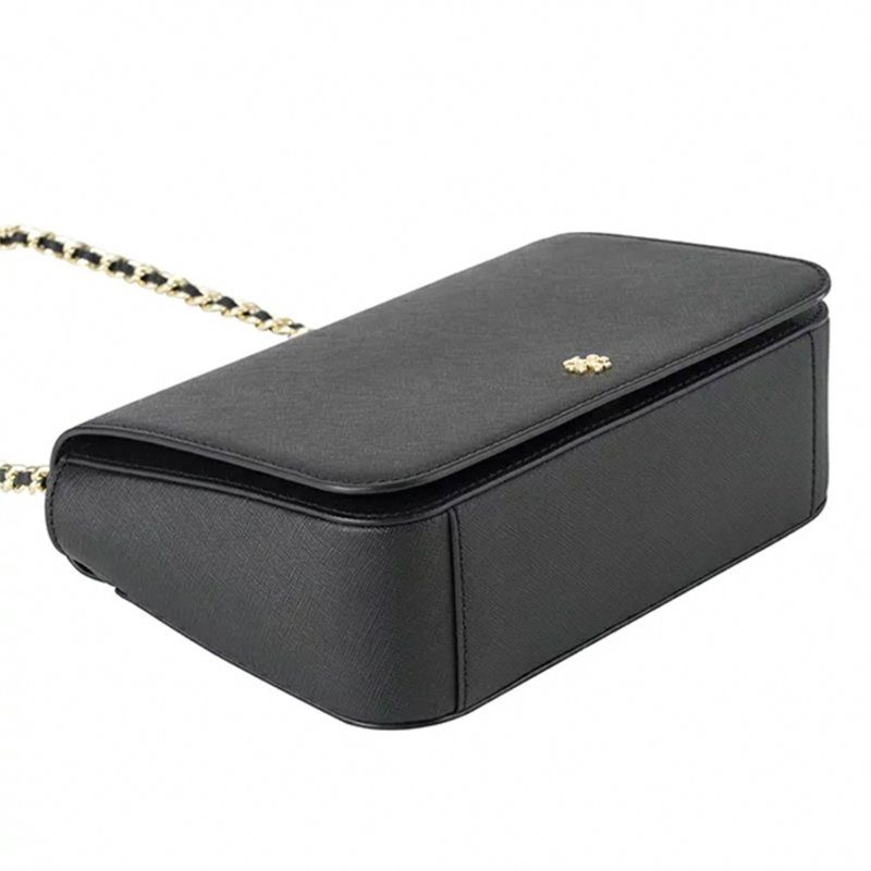 【TORY BURCH】雙T-LOGO素面皮革鍊包-黑色-3