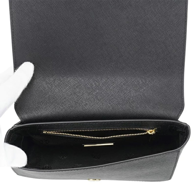 【TORY BURCH】雙T-LOGO素面皮革鍊包-黑色-4