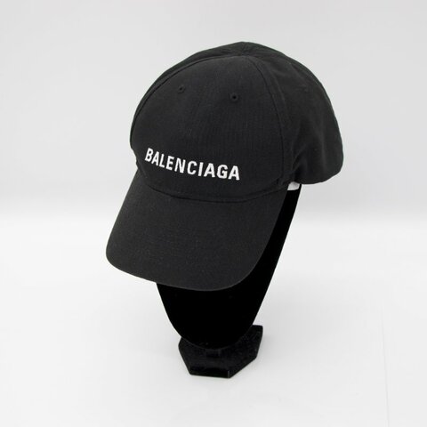 Balenciaga 巴黎世家 黑色棉質 白色經典 Logo 棒球帽 頭圍 58