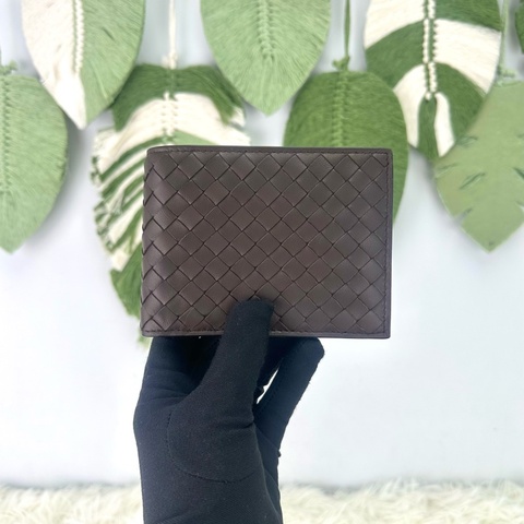 閑置品🌟BOTTEGA VENETA Intrecciato Piccolo Bi-Fold 棕色編織皮革短銀包 全套有盒