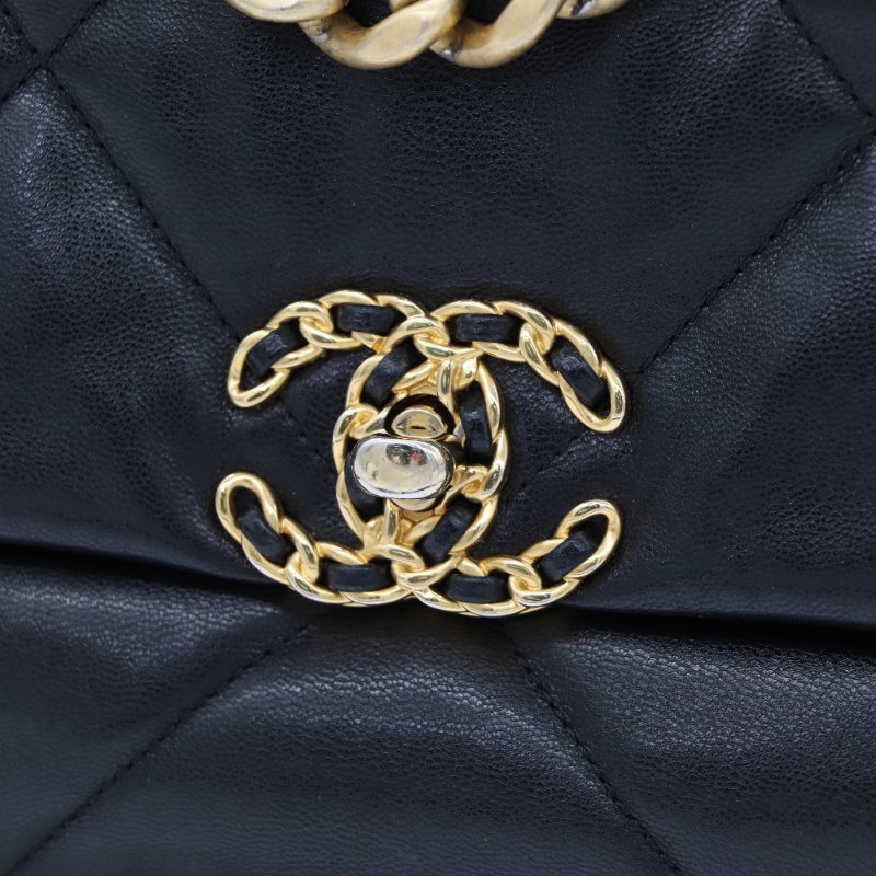 Chanel 香奈兒 19Bag 小號 26 黑色 牛皮 菱格紋 淡金色 鏈條包 斜挎包 單肩包-1