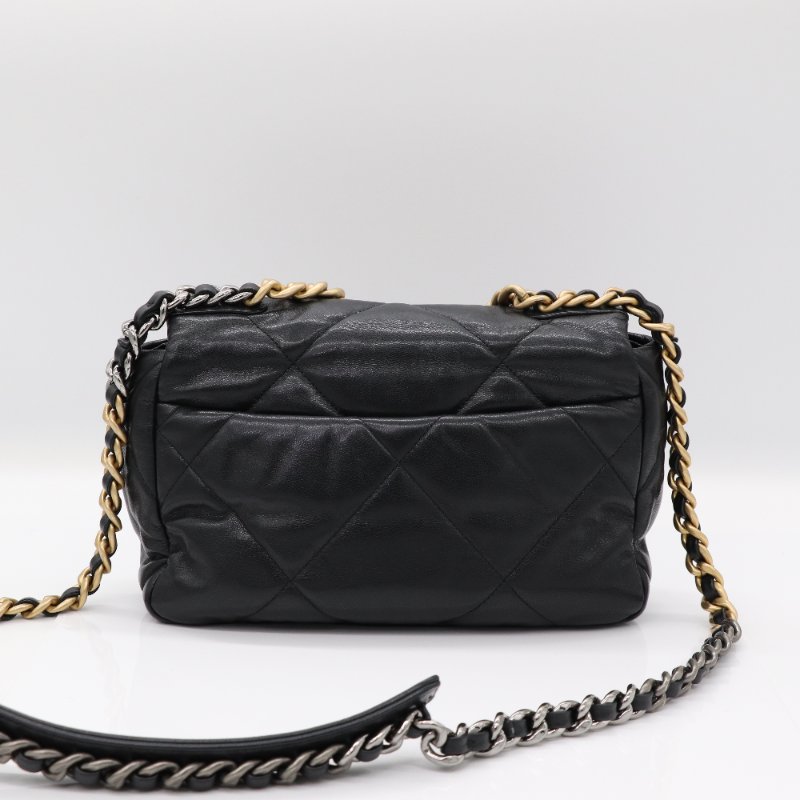 Chanel 香奈兒 19Bag 小號 26 黑色 牛皮 菱格紋 淡金色 鏈條包 斜挎包 單肩包-7