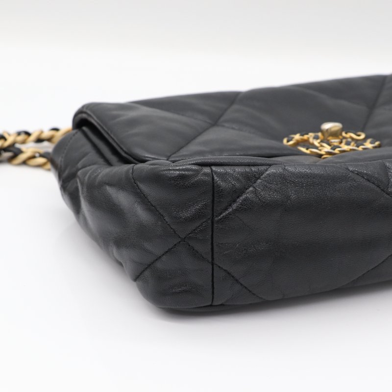 Chanel 香奈兒 19Bag 小號 26 黑色 牛皮 菱格紋 淡金色 鏈條包 斜挎包 單肩包-9