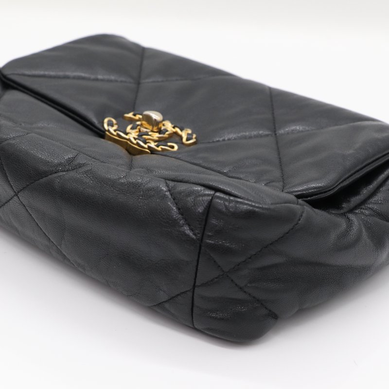 Chanel 香奈兒 19Bag 小號 26 黑色 牛皮 菱格紋 淡金色 鏈條包 斜挎包 單肩包-10