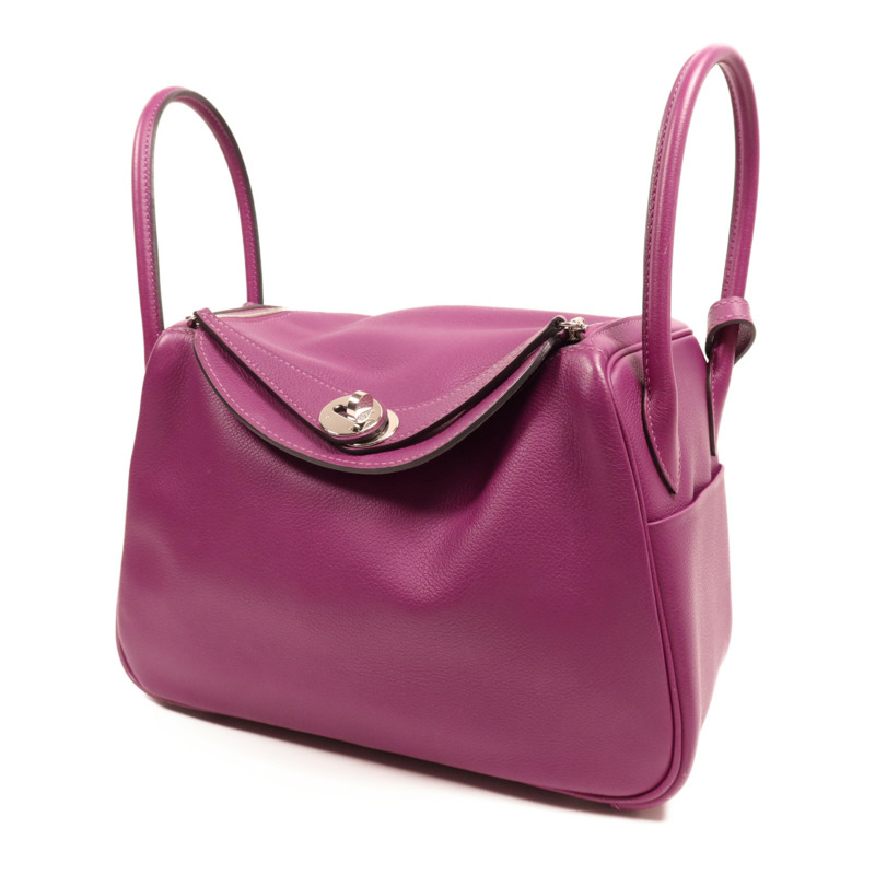 HERMES Evercolor皮革Lindy 26銀扣手挽肩背兩用袋Anemone-2