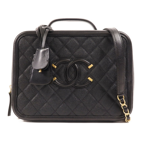 CHANEL 牛皮皮革CC Filigree Vanity金扣手挽肩背兩用袋