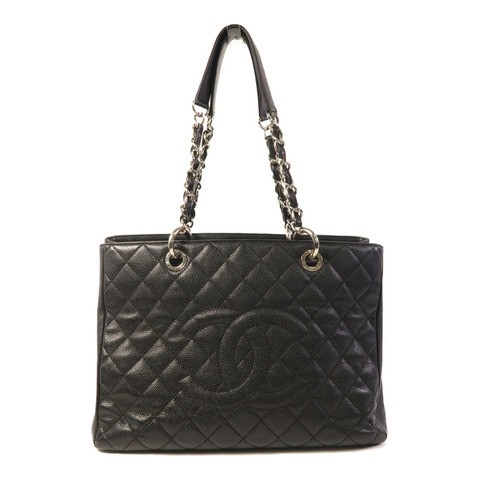 CHANEL 牛皮皮革GST Grand Shopping Tote Bag銀扣鏈帶肩背袋