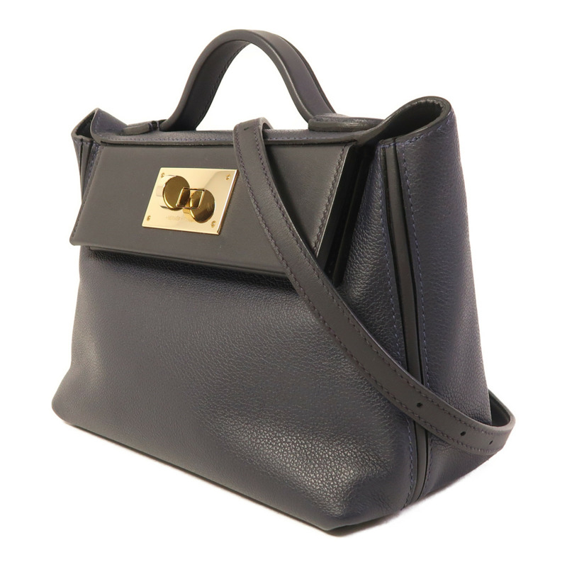 HERMES Evercolor/Swift皮革24/24 Mini金扣手挽肩背兩用袋Bleu Nuit-2