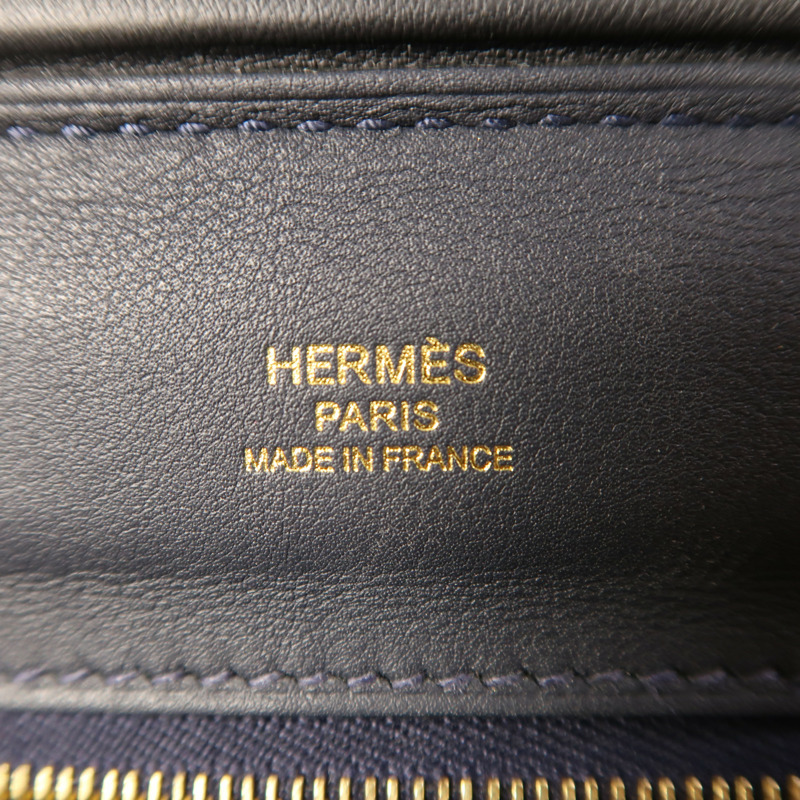 HERMES Evercolor/Swift皮革24/24 Mini金扣手挽肩背兩用袋Bleu Nuit-5