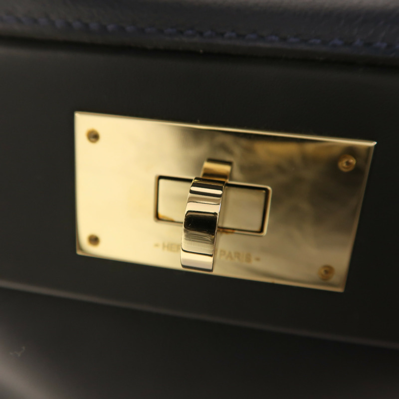 HERMES Evercolor/Swift皮革24/24 Mini金扣手挽肩背兩用袋Bleu Nuit-8