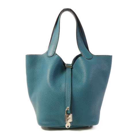 HERMES 皮革Picotin MM銀扣手挽袋Vert Bosphore