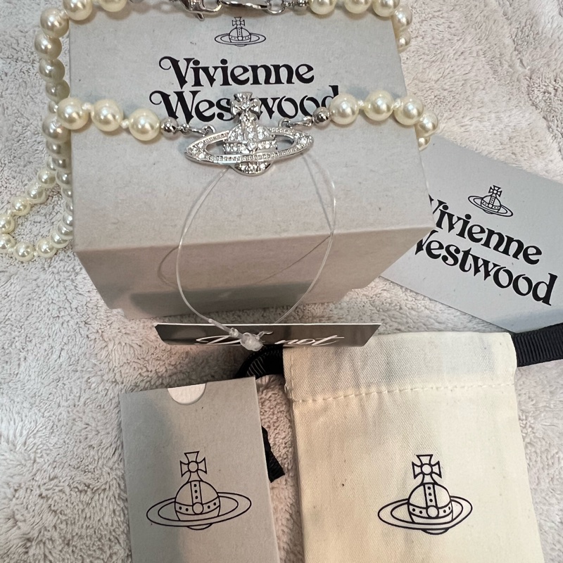 Vivienne Westwood珍珠水鑽土星項鍊-1