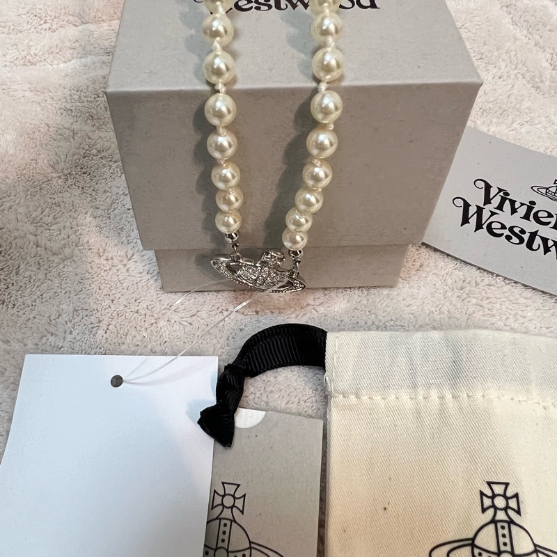 Vivienne Westwood珍珠水鑽土星項鍊-3