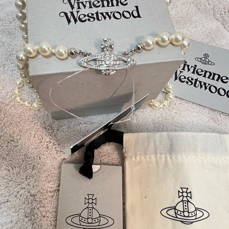 Vivienne Westwood珍珠水鑽土星項鍊-7