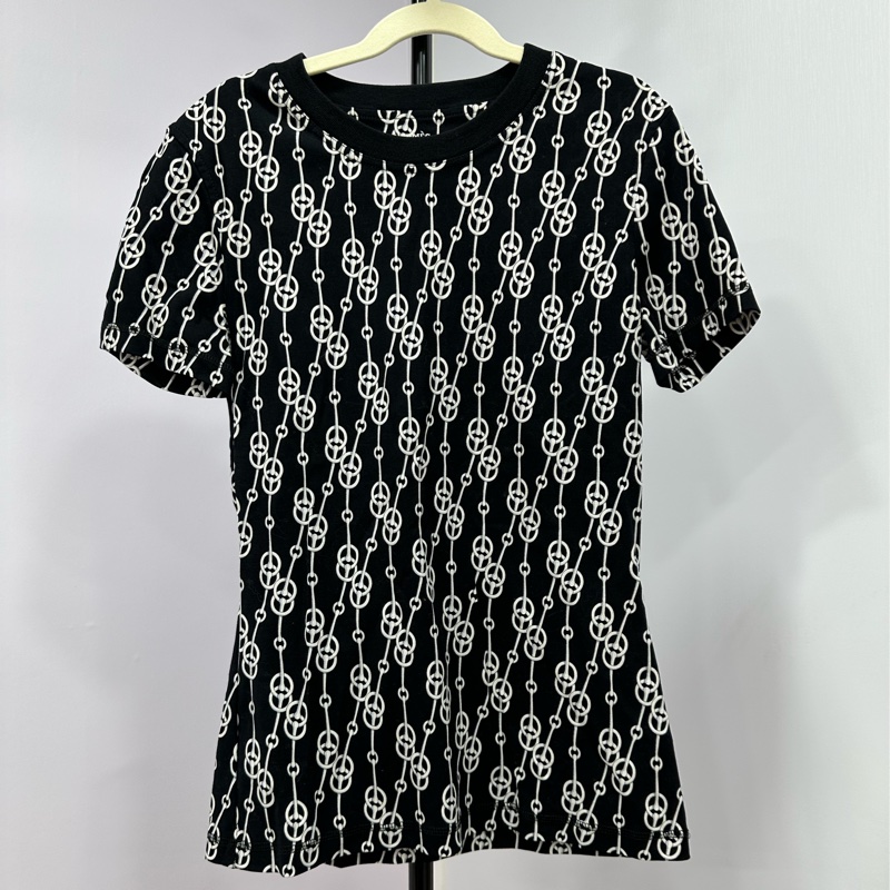 Hermes愛馬仕黑白鎖鏈圓領短袖T卹 34碼-0