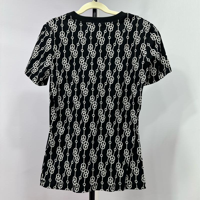 Hermes愛馬仕黑白鎖鏈圓領短袖T卹 34碼-1