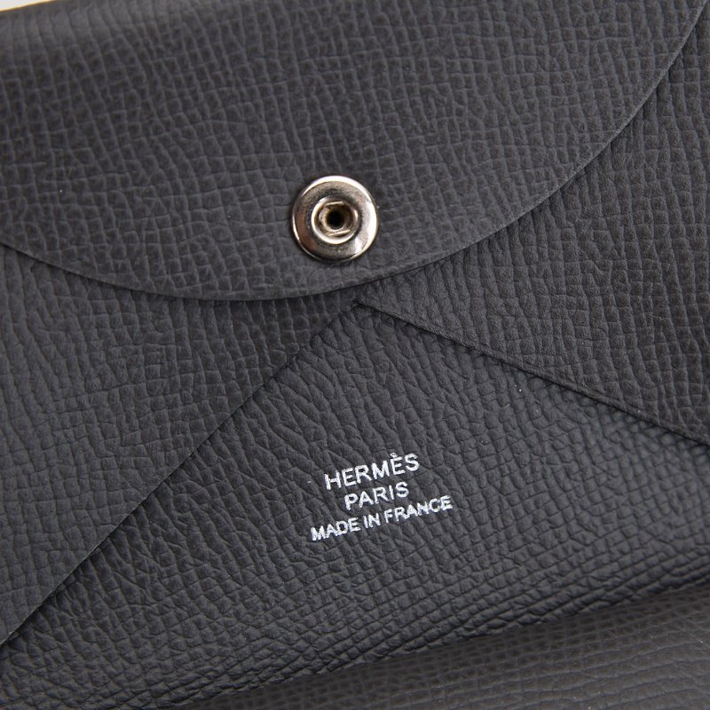 二手Hermès Calvi duo卡包/石墨灰-12