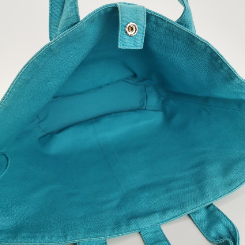 Hermes牛皮按扣沙灘包手提包帆布銀扣淺藍色-7