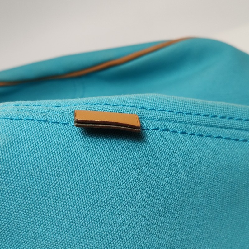 Hermes牛皮按扣沙灘包手提包帆布銀扣淺藍色-12