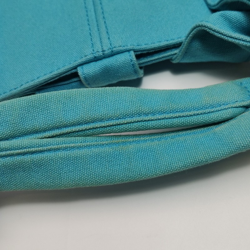 Hermes牛皮按扣沙灘包手提包帆布銀扣淺藍色-14