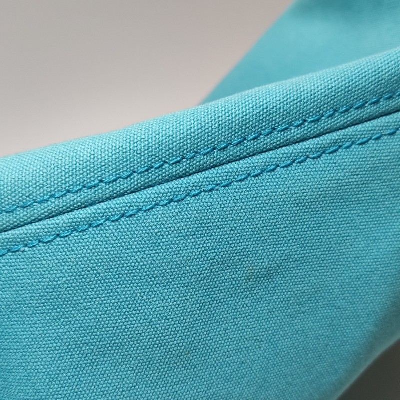 Hermes牛皮按扣沙灘包手提包帆布銀扣淺藍色-19