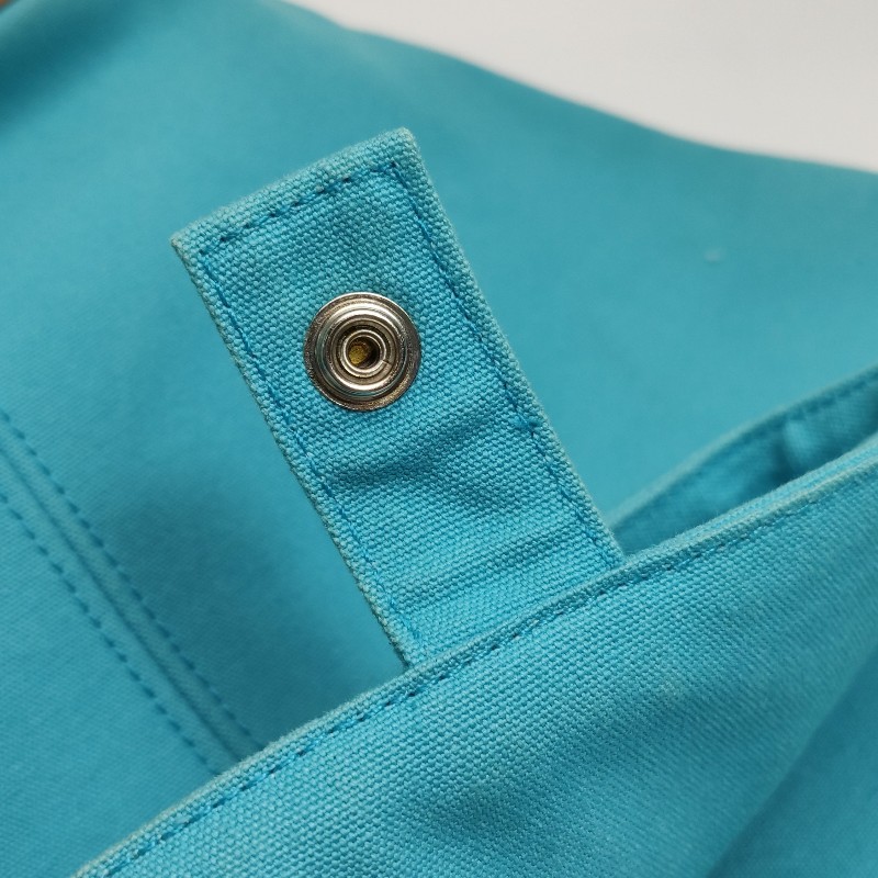 Hermes牛皮按扣沙灘包手提包帆布銀扣淺藍色-21