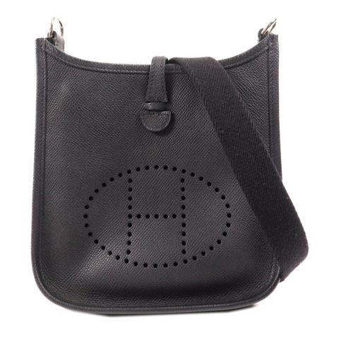 HERMES Epsom皮革Evelyne TPM銀扣肩背袋Noir