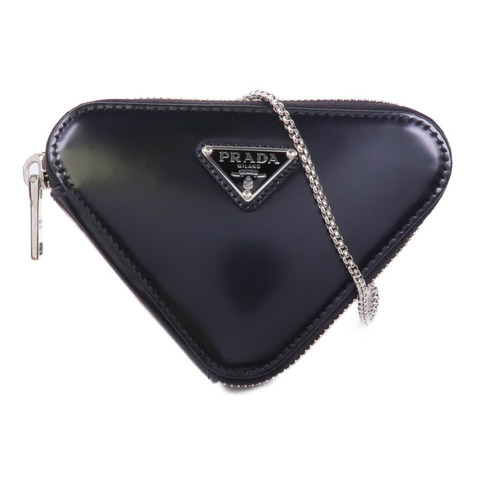 PRADA 牛皮皮革Triangle Mini Pouch銀扣鏈帶肩背袋